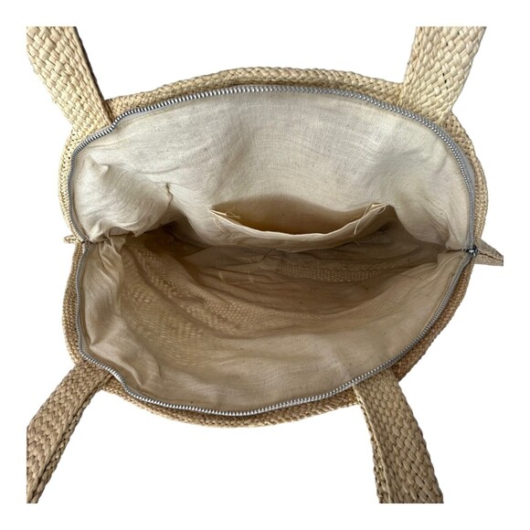Vintage Hand Woven Large Straw Grass Raffia Shoulder Bag Floral Vacation Beach - Picture 4 of 7